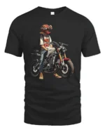 Modern Rider Girl Red Helmet Motorcycle Graphic Tshirt - black t-shirt on white background