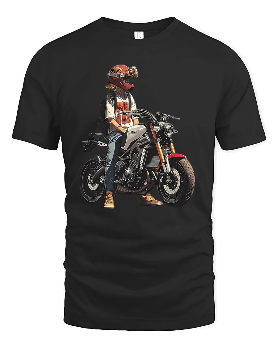 Modern Rider Girl Red Helmet Motorcycle Graphic Tshirt - 1 Modern Rider Girl Red Helmet Motorcycle Graphic Tshirt - black t-shirt on white background