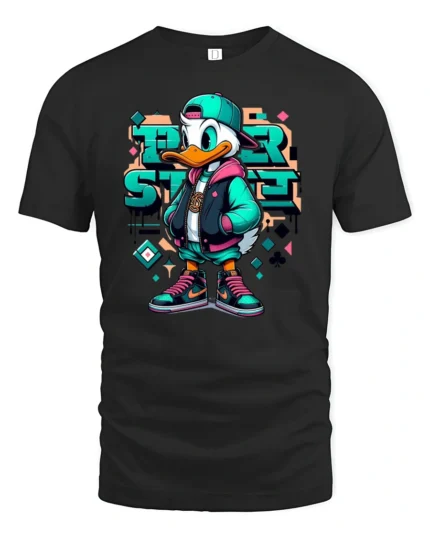 Urban Street Style Duck Hip Hop Graffiti Graphic Tshirt - black t-shirt on white background