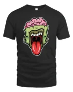 Brainy Undead Zombie Sticking Tongue Out Graphic Tshirt - black t-shirt on white background