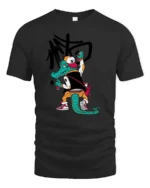 Graffitied Alligator Street Artist Varsity Jacket Graphic Tee - black t-shirt on white background