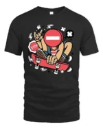 Rebel Skater Stop Sign Head Street Art Graphic Tshirt - black t-shirt on white background