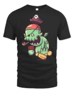 Lucky Pirate Swamp Monster Gambling Treasure Graphic Tee - black t-shirt on white background