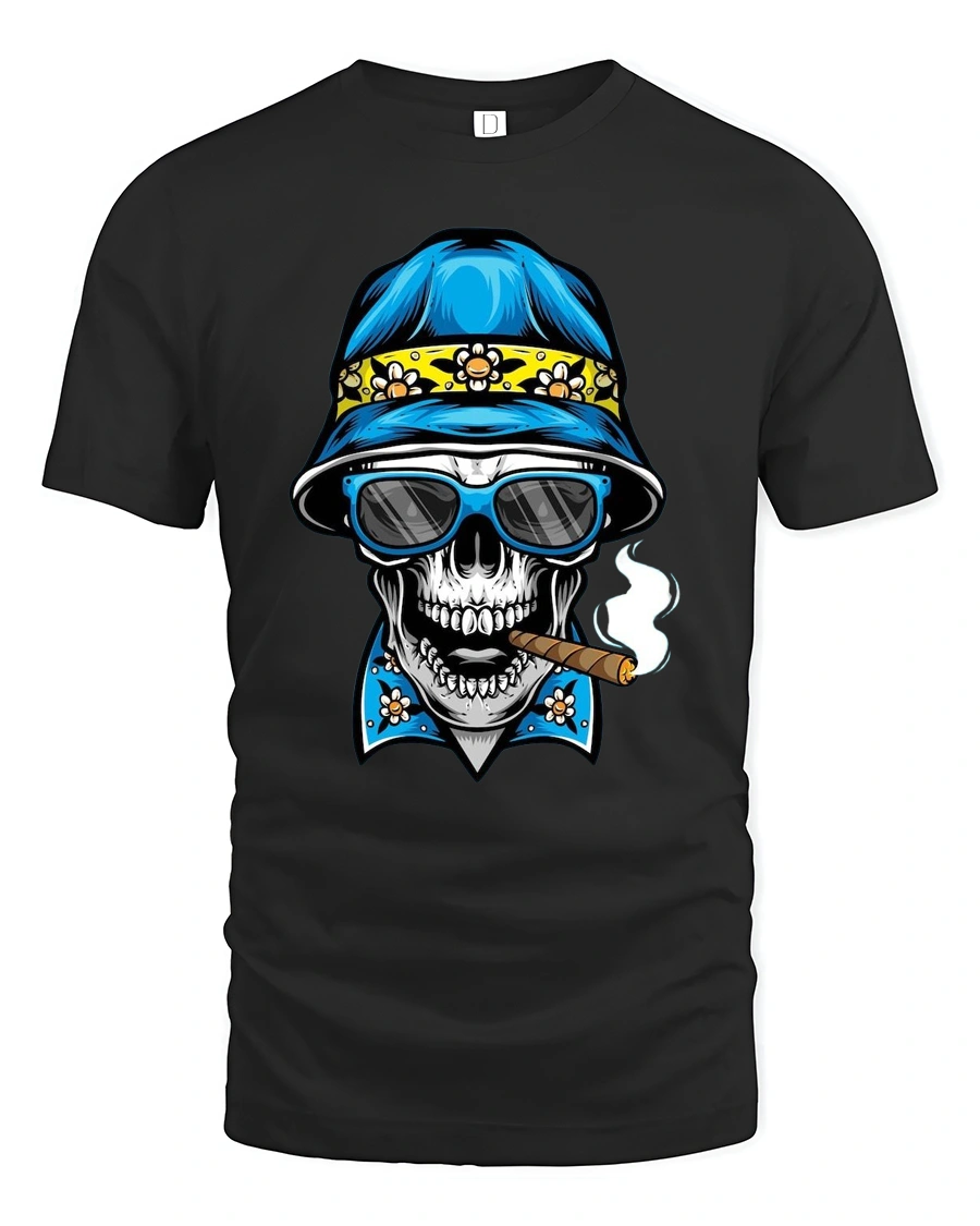Chilling Tropical Skull Bucket Hat Beach Graphic Tshirt - 1 Chilling Tropical Skull Bucket Hat Beach Graphic Tshirt - black t-shirt on white background