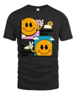 Cheerful Smiley Face Peace Sign Every Day Good Day Tshirt - black t-shirt on white background