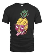 Zesty Pineapple Rockstar Pink Sunglasses Graphic Tshirt - black t-shirt on white background