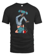 Clumsy Skater Headphones Fail Street Art Graphic Tshirt - black t-shirt on white background