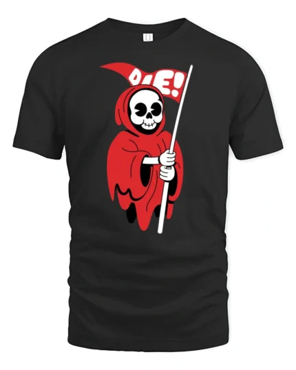 Chibi Red Reaper Die Flag Cute Goth Graphic Tshirt - black t-shirt on white background