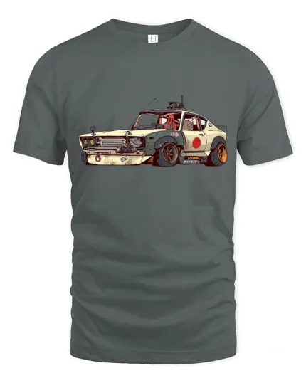 Retro Japanese Drift Car Street Runner Graphic Tshirt - gray t-shirt on white background
