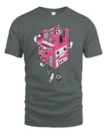Retro Musical Cube Beats Pink Cassette Tape Graphic Tshirt - gray t-shirt on white background
