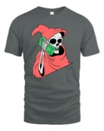 Bold Money Reaper Cash Calling Red Cloak Graphic Tee - gray t-shirt on white background