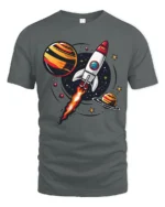 Galactic Rocket Ship Launch Retro Space Exploration Tshirt - gray t-shirt on white background
