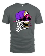 Vibrant Hip Hop Skeletal Rockstar Pink Shades Graphic Tee - gray t-shirt on white background