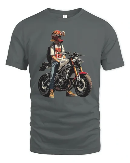 Modern Rider Girl Red Helmet Motorcycle Graphic Tshirt - gray t-shirt on white background