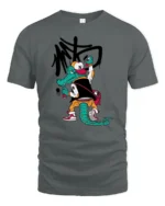 Graffitied Alligator Street Artist Varsity Jacket Graphic Tee - gray t-shirt on white background