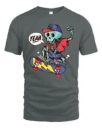 Radical Skateboarding Skeleton Blue Bones Graphic Tshirt - gray t-shirt on white background