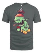 Lucky Pirate Swamp Monster Gambling Treasure Graphic Tee - gray t-shirt on white background