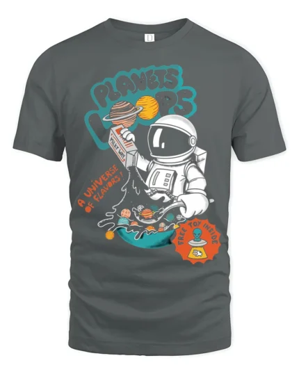 Cosmic Cereal Astronaut Milky Way Space Graphic Tshirt - gray t-shirt on white background