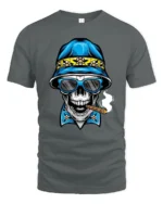 Chilling Tropical Skull Bucket Hat Beach Graphic Tshirt - gray t-shirt on white background