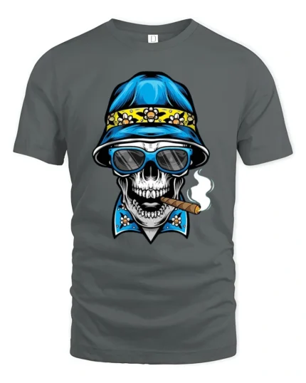 Chilling Tropical Skull Bucket Hat Beach Graphic Tshirt - gray t-shirt on white background
