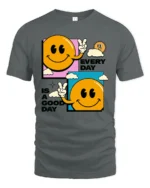 Cheerful Smiley Face Peace Sign Every Day Good Day Tshirt - gray t-shirt on white background