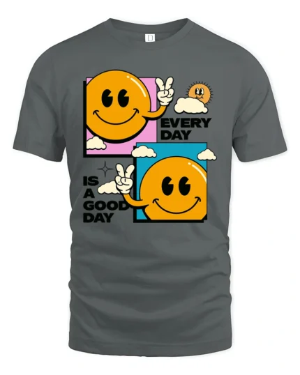 Cheerful Smiley Face Peace Sign Every Day Good Day Tshirt - gray t-shirt on white background