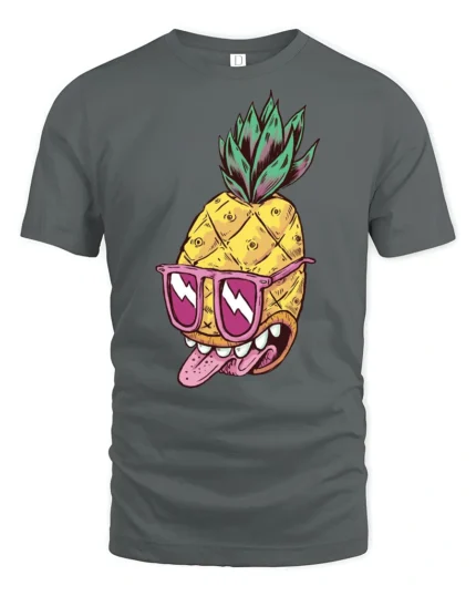 Zesty Pineapple Rockstar Pink Sunglasses Graphic Tshirt - gray t-shirt on white background
