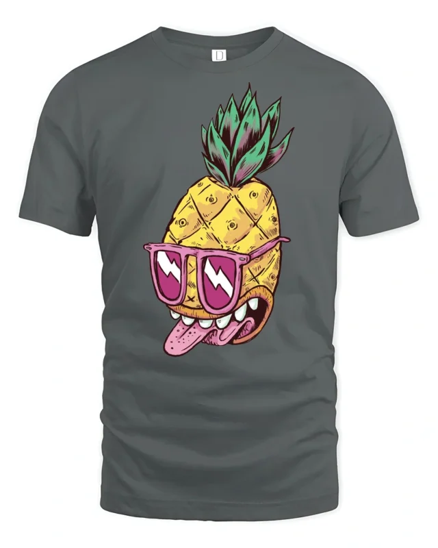 Zesty Pineapple Rockstar Pink Sunglasses Graphic Tshirt - gray t-shirt on white background
