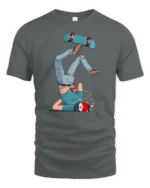 Clumsy Skater Headphones Fail Street Art Graphic Tshirt - gray t-shirt on white background