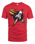 Galactic Rocket Ship Launch Retro Space Exploration Tshirt - red t-shirt on white background