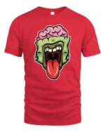 Brainy Undead Zombie Sticking Tongue Out Graphic Tshirt - red t-shirt on white background