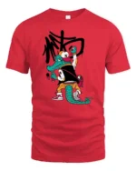 Graffitied Alligator Street Artist Varsity Jacket Graphic Tee - red t-shirt on white background