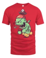 Lucky Pirate Swamp Monster Gambling Treasure Graphic Tee - red t-shirt on white background