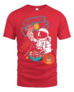 Cosmic Cereal Astronaut Milky Way Space Graphic Tshirt - red t-shirt on white background