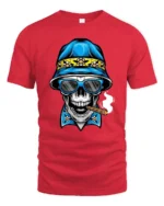 Chilling Tropical Skull Bucket Hat Beach Graphic Tshirt - red t-shirt on white background