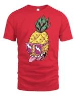 Zesty Pineapple Rockstar Pink Sunglasses Graphic Tshirt - red t-shirt on white background