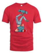 Clumsy Skater Headphones Fail Street Art Graphic Tshirt - red t-shirt on white background