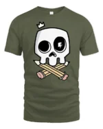 Creative Illustrator Artist Skull Crossed Pencils Graphic Tee - military green t-shirt on white background