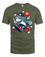 Radical Street Style Shark Snazzy Sneaker Graphic Tee - military green t-shirt on white background