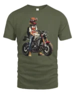 Modern Rider Girl Red Helmet Motorcycle Graphic Tshirt - military green t-shirt on white background
