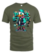 Urban Street Style Duck Hip Hop Graffiti Graphic Tshirt - military green t-shirt on white background