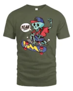 Radical Skateboarding Skeleton Blue Bones Graphic Tshirt - military green t-shirt on white background