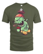 Lucky Pirate Swamp Monster Gambling Treasure Graphic Tee - military green t-shirt on white background