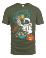 Cosmic Cereal Astronaut Milky Way Space Graphic Tshirt - military green t-shirt on white background