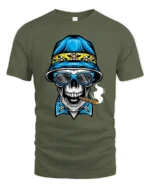 Chilling Tropical Skull Bucket Hat Beach Graphic Tshirt - military green t-shirt on white background