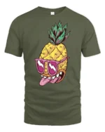 Zesty Pineapple Rockstar Pink Sunglasses Graphic Tshirt - military green t-shirt on white background