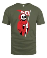 Chibi Red Reaper Die Flag Cute Goth Graphic Tshirt - military green t-shirt on white background