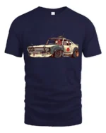 Retro Japanese Drift Car Street Runner Graphic Tshirt - navy t-shirt on white background