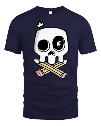 Creative Illustrator Artist Skull Crossed Pencils Graphic Tee - navy t-shirt on white background