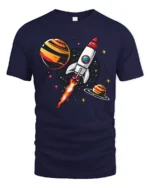 Galactic Rocket Ship Launch Retro Space Exploration Tshirt - navy t-shirt on white background